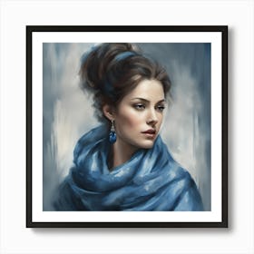 Portrait Of A Woman In Blue Scarf Art Print