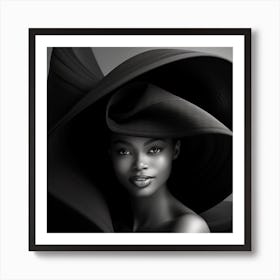 Portrait Of African American Woman In Black Hat Art Print