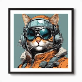 A Badass Anthropomorphic Fighter Pilot Cat, Extremely Low Angle, Atompunk, 50s Fashion Style, Intric (1) Art Print