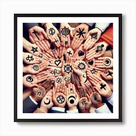 Many Hands With Symbols 1 Art Print