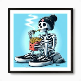 Skeleton Eating French Fries 1 Art Print