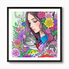 Cat and girl charm 11 Art Print