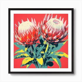 Andy Warhol Style Pop Art Flowers Protea 2 Square Art Print