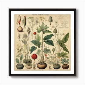 Botanical Illustration Of Plants And Flowers Art Print