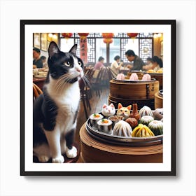 A Cat's Feast: Dumplings Galore Art Print