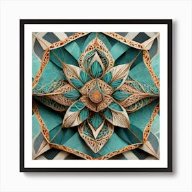 Firefly Beautiful Modern Detailed Floral Indian Mosaic Mandala Pattern In Neutral Gray, Teal, Charco Art Print