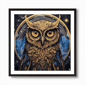 Owl In The Night Sky Art Print