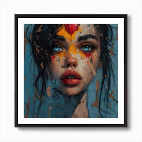 Girl With Heart On Her Face Art Print