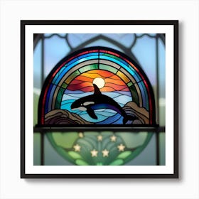 Orca, stained glass, rainbow colors okay,, Art Print