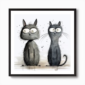 Two Cats Punctuated Caricature Art Print