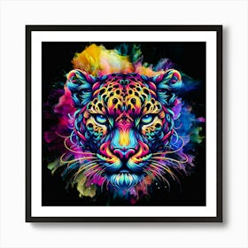 Psychedelic Leopard abstract colour burst Art Print