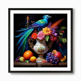 Baroque Style Still Life Painting Pot Overflowing With Vibrant Iridescent Paint Suggesting Infinit Art Print