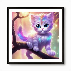 Cute Kitten On A Tree Branch Art Print