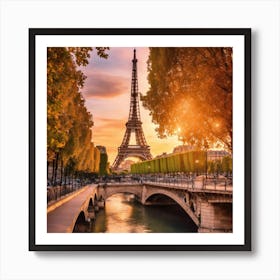 Paris Eiffel Tower At Sunset Art Print