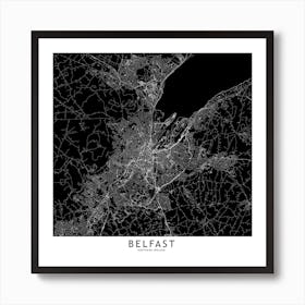 Belfast Black And White Map Square Art Print