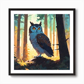 Owl In The Forest 32 Art Print