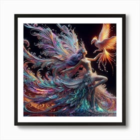 Fairy Dancing With A Phoenix Art Print