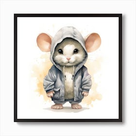 Watercolour Cartoon Chinchilla In A Hoodie 1 Art Print