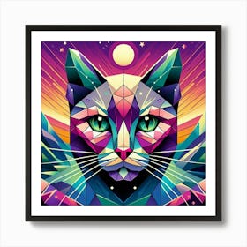 Indigo Low Poly Cat Art Print