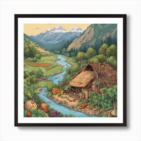 Village In The Mountains Art Print