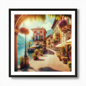 An Image Of Streets By Mediterranean Sea In Italy During Summer, Bright, Colorful And Beautiful (3) Art Print