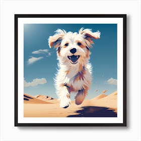 Dog Running In The Desert, colorful dog illustration, dog portrait, animal illustration, digital art, pet art, dog artwork, dog drawing, dog painting, dog wallpaper, dog background, dog lover gift, dog décor, dog poster, dog print, pet, dog, vector art, dog art Art Print