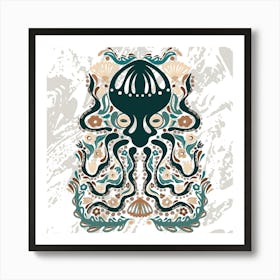 octopus folk art Norwegian style 1 Art Print