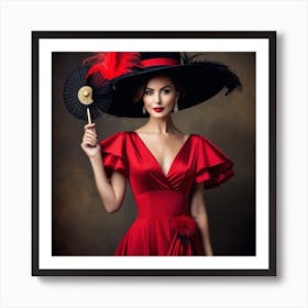 Renaissance Woman In Red Dress Art Print