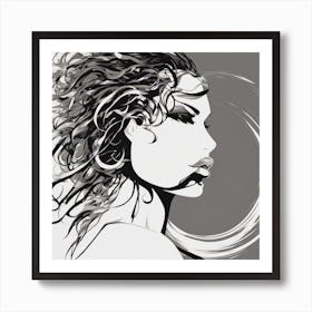 Negative Space Comic Art, Fierce Heroine, Silhouette, Black And White Backdrop, Clean Lines, Minimal Art Print