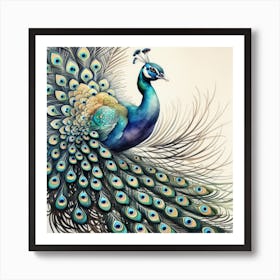 Peacock water color painting Art Print