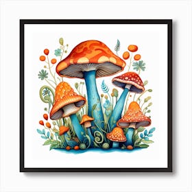 Mushrooms And Flowers 66 Art Print