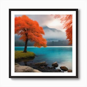 Autumn Trees By The Lake Art Print