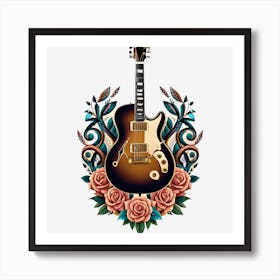 Electric Guitar With Roses Art Print