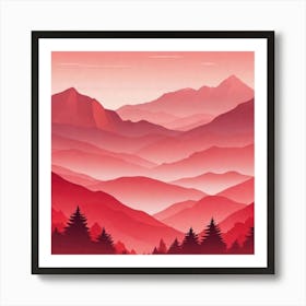 Misty mountains background in red tone 31 Art Print