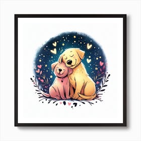 Two Dogs Hugging Art Print