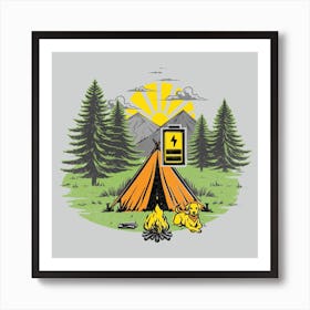 Recharging Offline Camping Dog Square Art Print