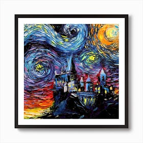 Castle Hogwarts Starry Night Van Gogh Parody Art Print