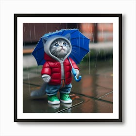 Cute Kitten In The Rain Art Print