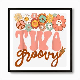 Retro Two Groovy 2nd Hippie Peace Matching Family Birthday Art Print