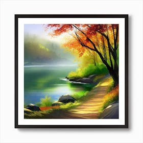 Autumn Path By The Lake Art Print