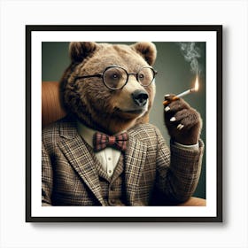 Bear Smoking A Cigarette in a Suit Art Print
