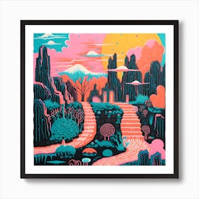 Vibrant Surreal Risograph Style Landscape, Alien Art Print