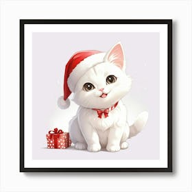 Cute Kitten In Santa Hat Art Print