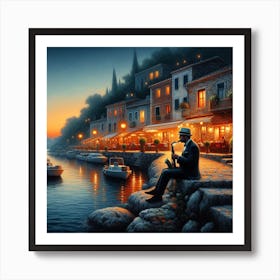 Sunset At The Harbor Art Print