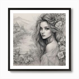 Beautiful Girl With Flowers Art Print