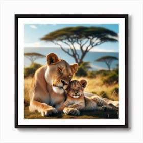 Lioness And Cub Art Print