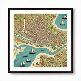 A Vintage Inspired Map Illustration Of A Famous City, With Detailed Landmarks And Retro Typography, Great For Printing On Art Prints And Postcards Art Print