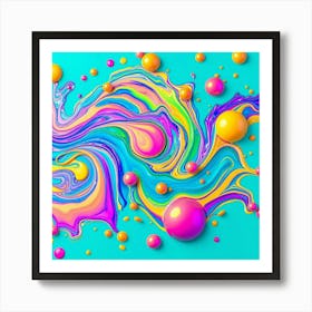 Abstract Colorful Liquid On Blue Background Art Print