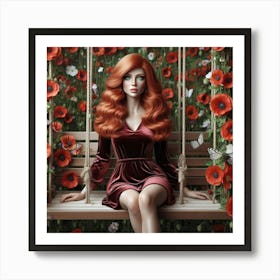 Red Haired Girl In A Swing Art Print