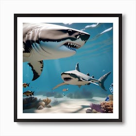 Sharks In The Ocean 2 Art Print